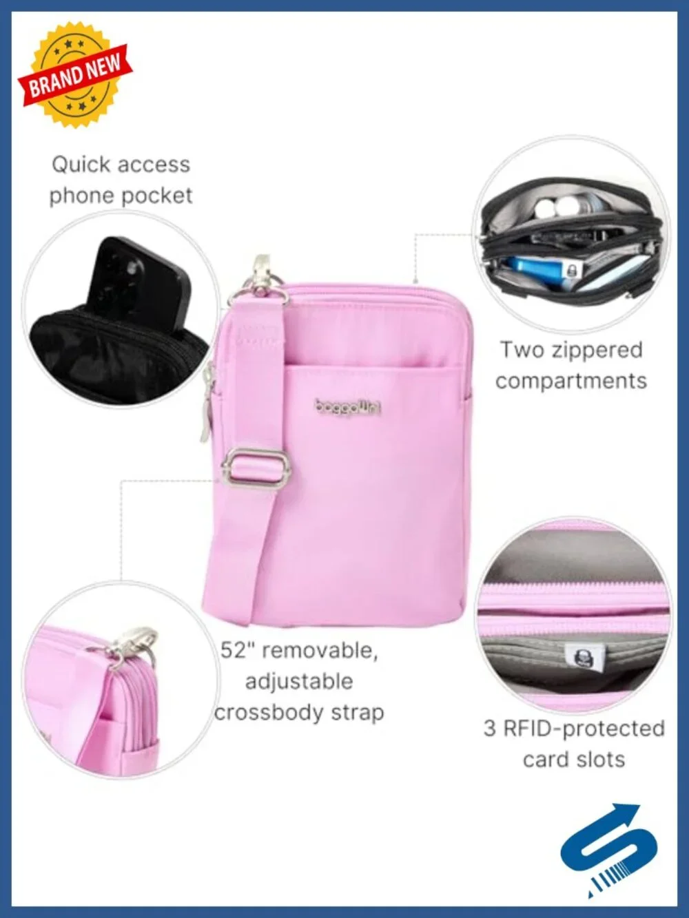 Water-Repellent Nylon RFID Crossbody Bag with Adjustable Strap